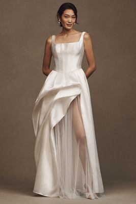 Willowby by Watters Pia Sleeveless Drop-Waist Mikado Wedding Gown