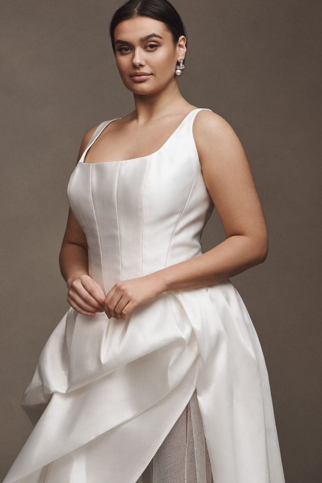 Willowby by Watters Pia Sleeveless Drop-Waist Mikado Wedding Gown #6