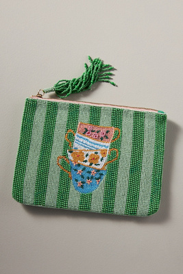 By Anthropologie The Fiona Large Beaded Pouch In Green
