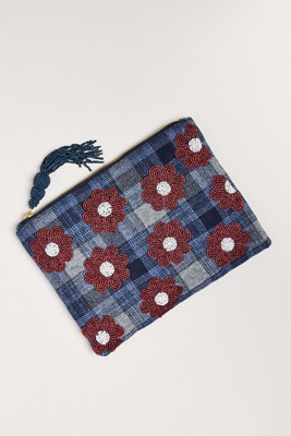 By Anthropologie The Fiona Large Beaded Pouch In Blue