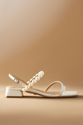 BADGLEY MISCHKA JOELLE PEARLY TOE-RING BLOCK-HEEL SANDALS 