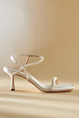 Badgley Mischka Jolie Pearly Silk Kitten-heel Sandals In White