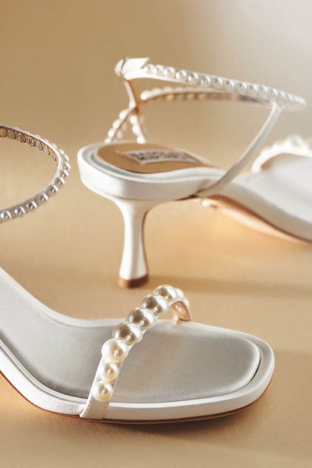 Badgley Mischka Jolie Pearly Silk Kitten-Heel Sandals #2