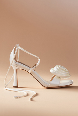 Shop Badgley Mischka Janelle Rosette Wrap Heels In White