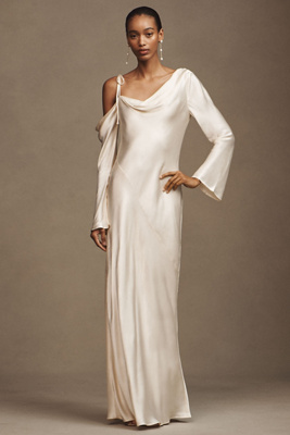 Shona Joy La Lune Asymmetric Long-Sleeve Maxi Dress