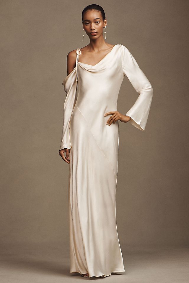 long sleeve asymmetrical dress Catherine Yellow Pleated Long-Sleeve Maxi Black 94%POLYESTER Shona Joy La Lune Asymmetric