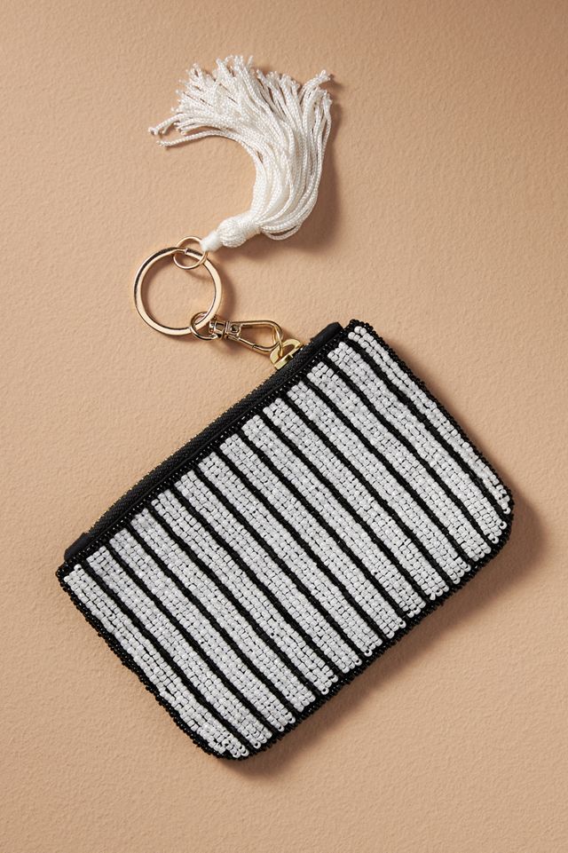 Beaded Floral Check Coin Purse #1
