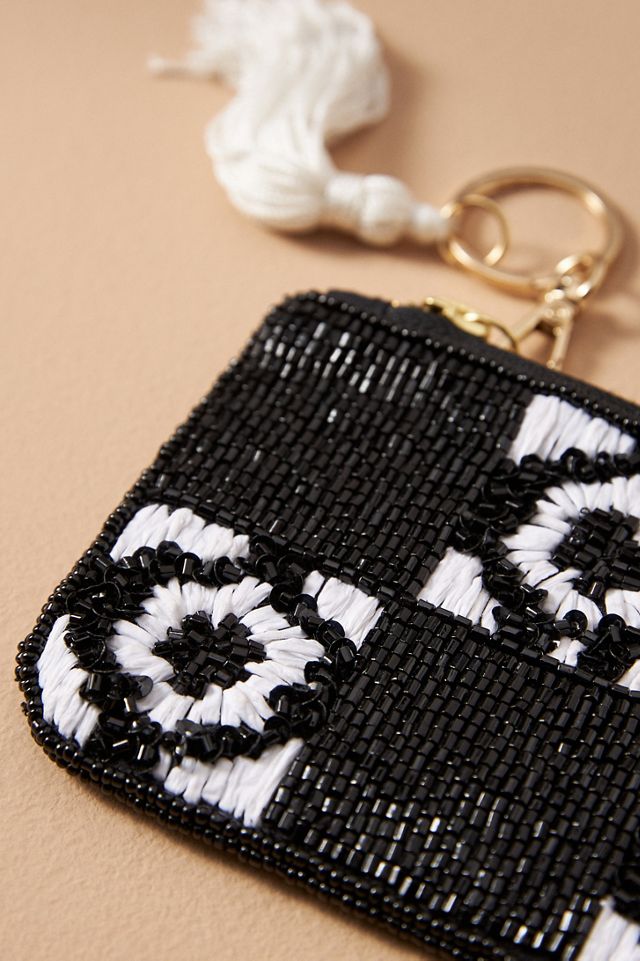 Beaded Floral Check Coin Purse #2