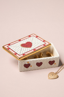 Anthropologie Bistro Valentine Tile Stoneware Trinket Box