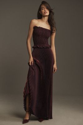 L'IDÉE MAYA STRAPLESS PLEATED MAXI DRESS 