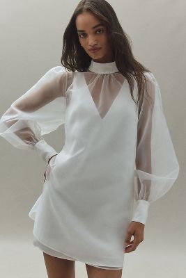 Mare Mare Long-sleeve Organza Overlay Mini Dress In White