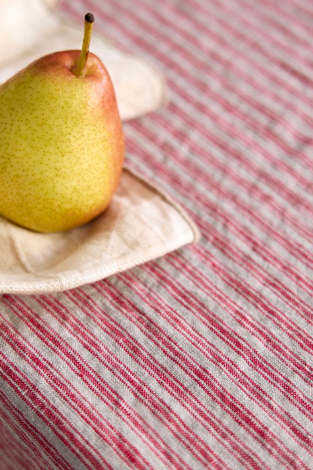 Red Stripe Linen Tablecloth #1