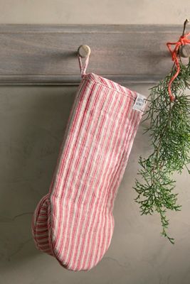 Red Stripe Linen Oven Mitt