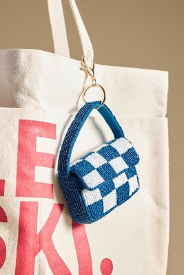 By Anthropologie Mini Fiona Beaded Bag Charm In Blue