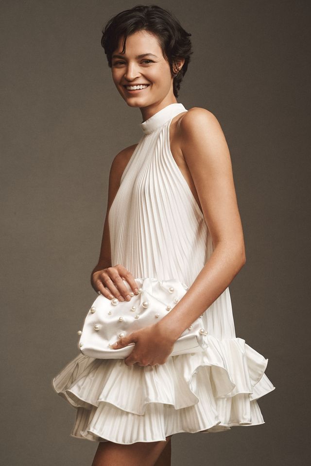 L'IDÉE Soleil Halter Ruffled Pleated Tiered Mini Dress #3