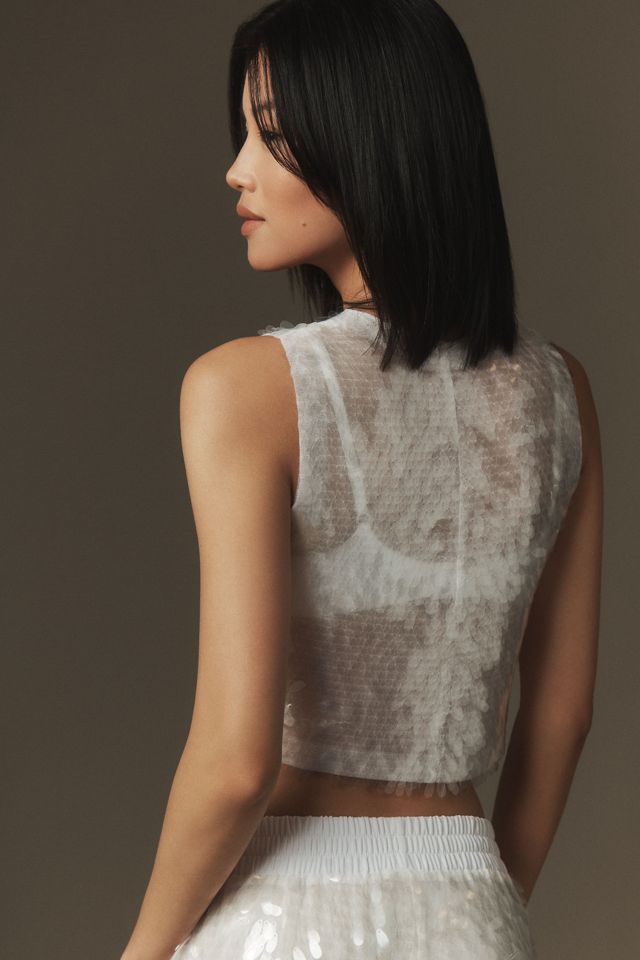 Norma Kamali Sleeveless Sequin Cropped Top #1