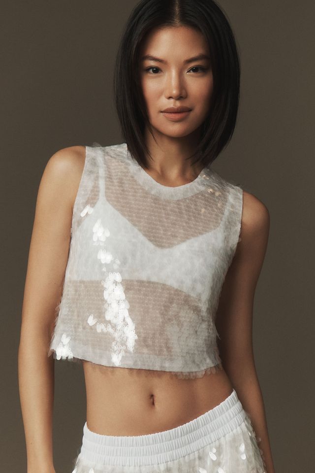 Norma Kamali Sleeveless Sequin Cropped Top #3