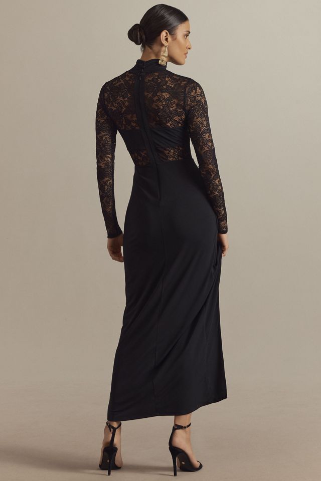 BHLDN Saige Long-Sleeve Turtleneck Sheer Lace Jersey Maxi Dress #1