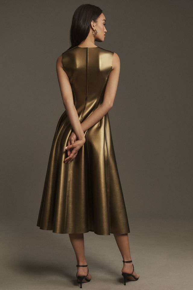Norma Kamali Grace Sleeveless Faux-Leather Fit & Flare Midi Dress #1