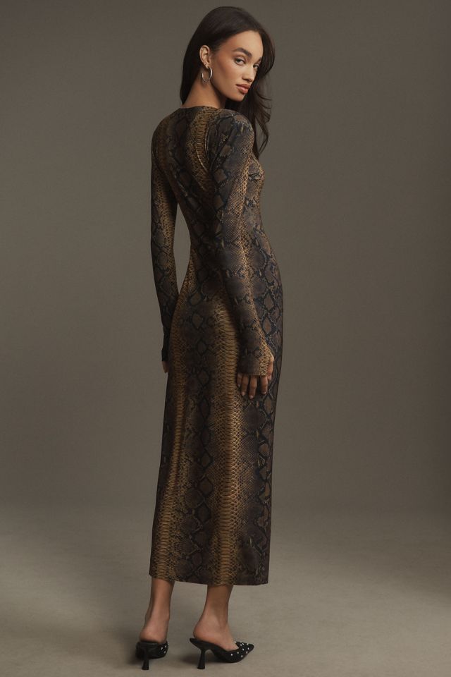 Norma Kamali Long-Sleeve Shoulder Pad Side-Slit Midi Dress #1