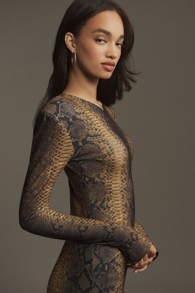 Norma Kamali Long-Sleeve Shoulder Pad Side-Slit Midi Dress #2