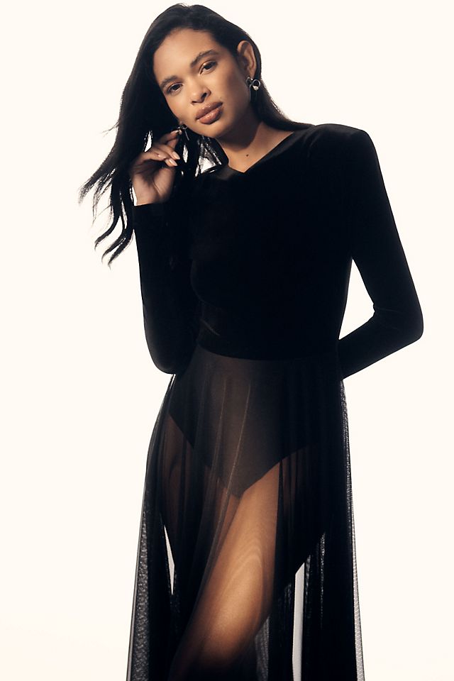 Glamorous Black Velvet Sheer Sleeves Dress Glamorous Black Velvet Sheer Sleeves Dress