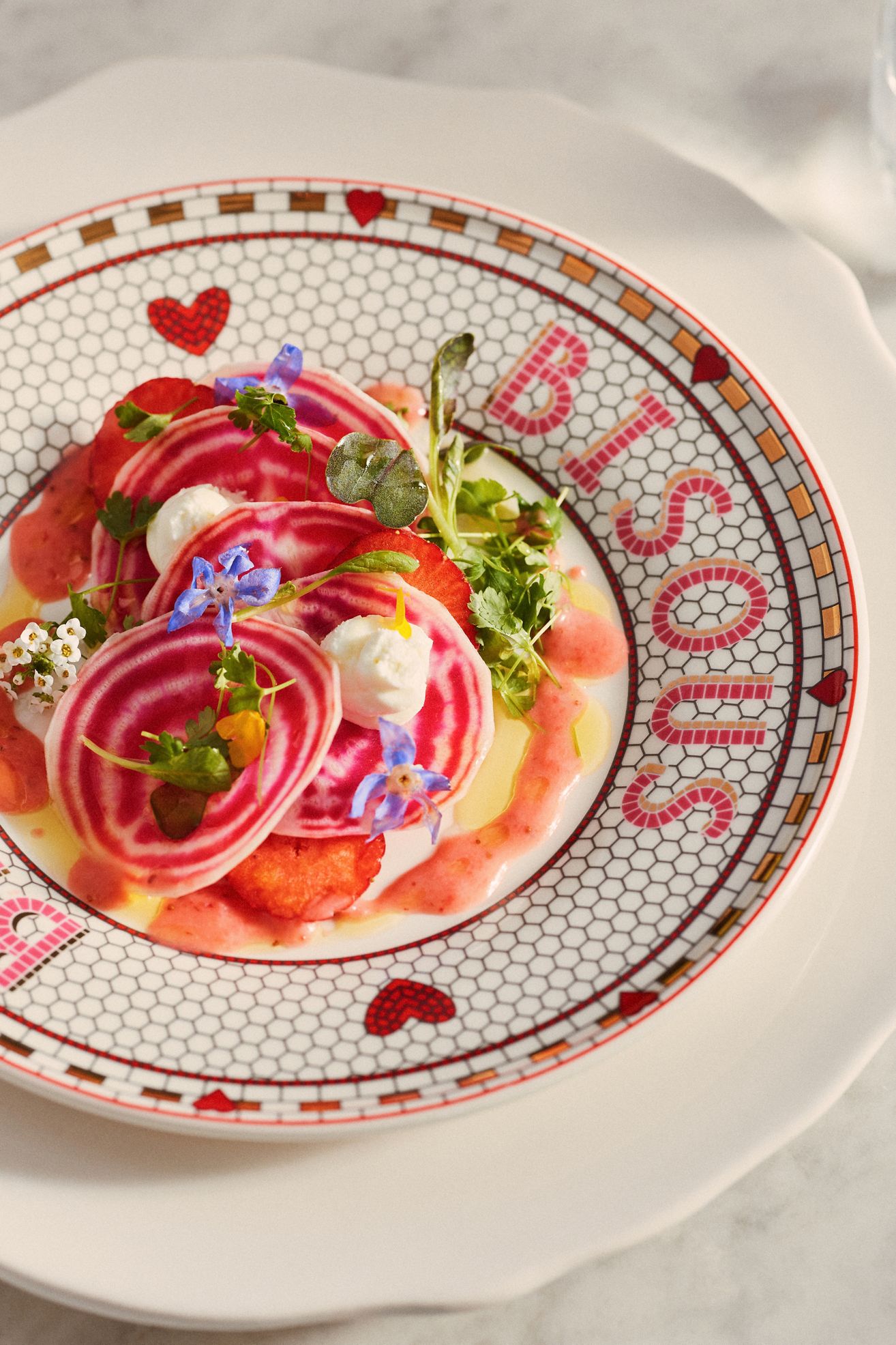 The Bistro Tile Stoneware Dessert Plate: Valentine's Edition - Bisous, Standard, One Size