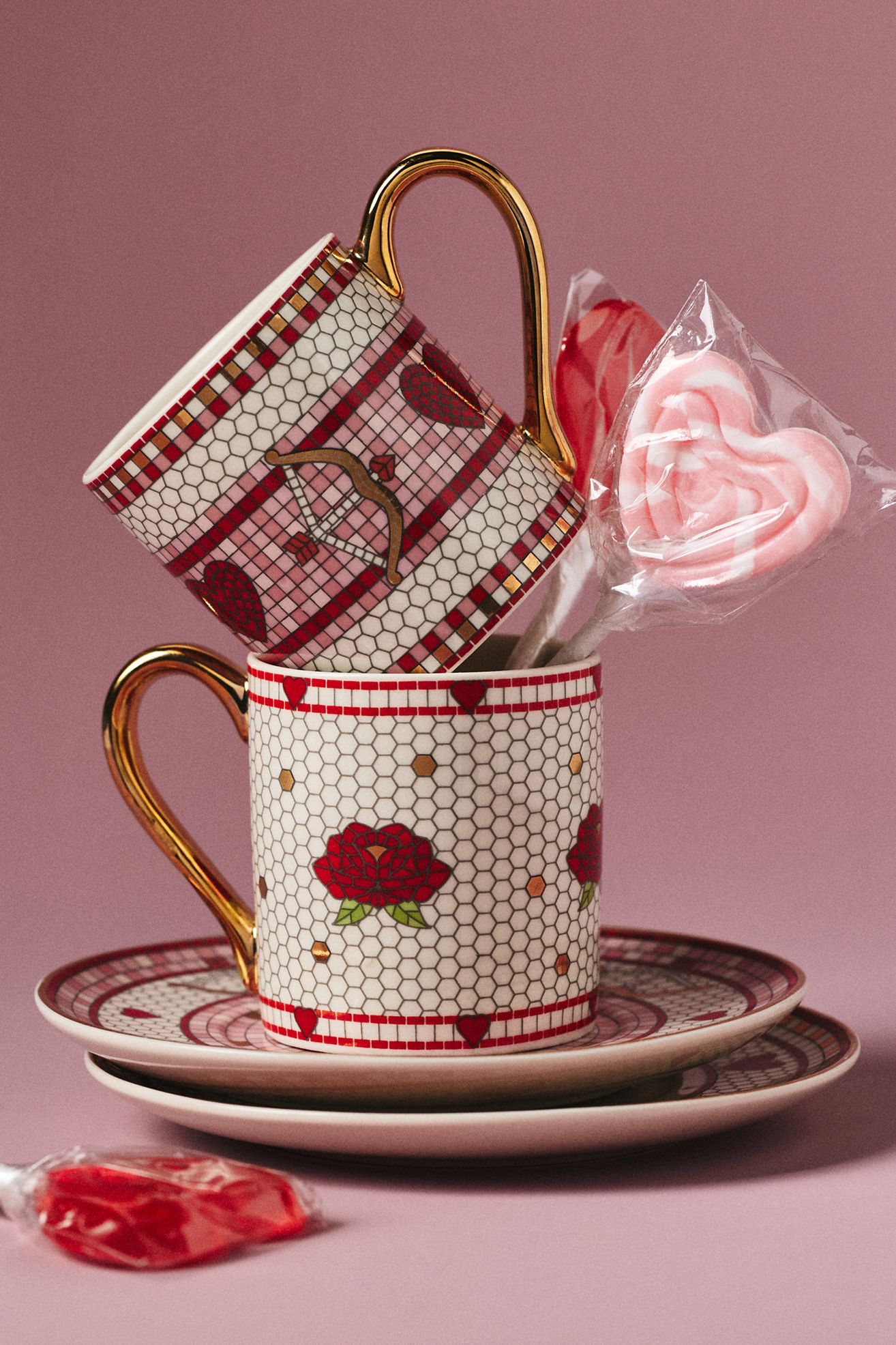 The Bistro Tile Stoneware Espresso Cup & Saucer: Valentine's Edition - Bow & Arrow, Standard, One Size