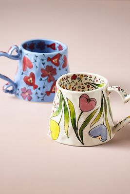 THE MUD FAIRY THE MUD FAIRY BLOOMING HEARTS STONEWARE MUG 