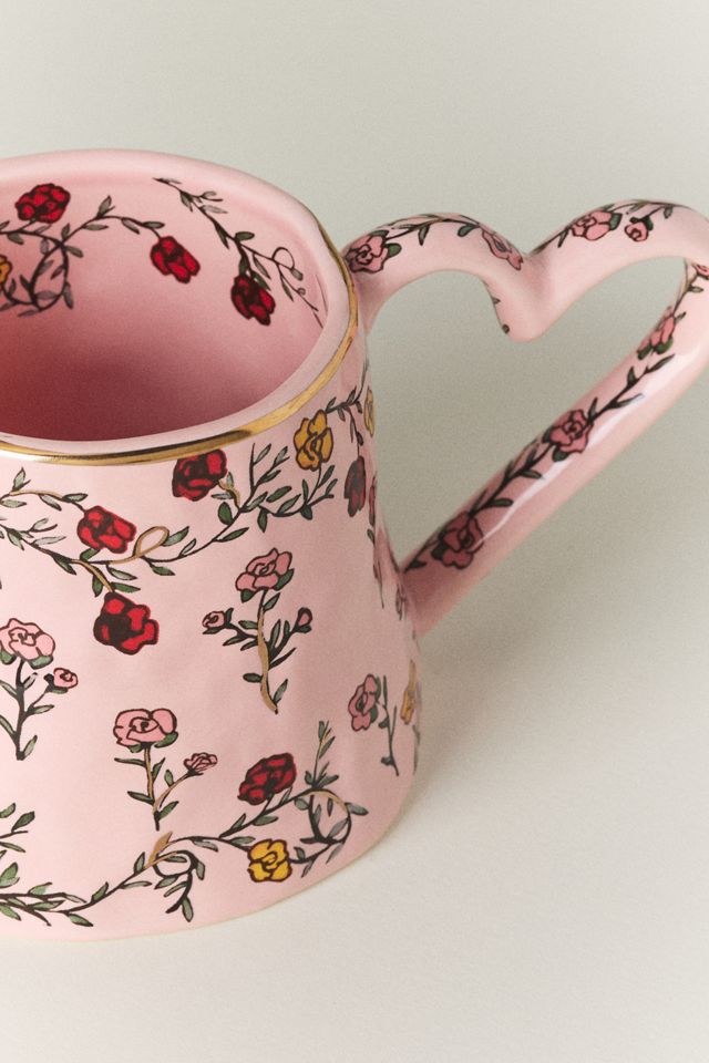 The Mud Fairy Blooming Hearts Stoneware 24k Gold Accent Mug #3