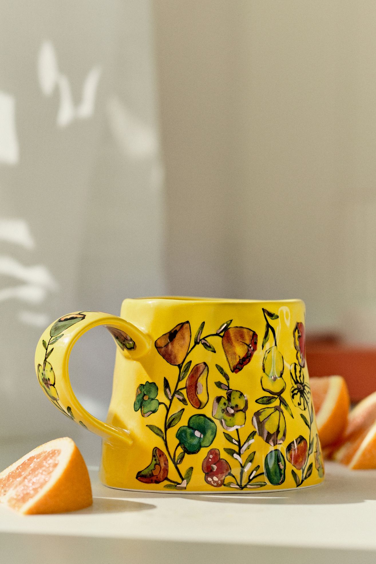 The Mud Fairy Blooming Hearts Stoneware 24k Gold Accent Mug - Yellow, One Size