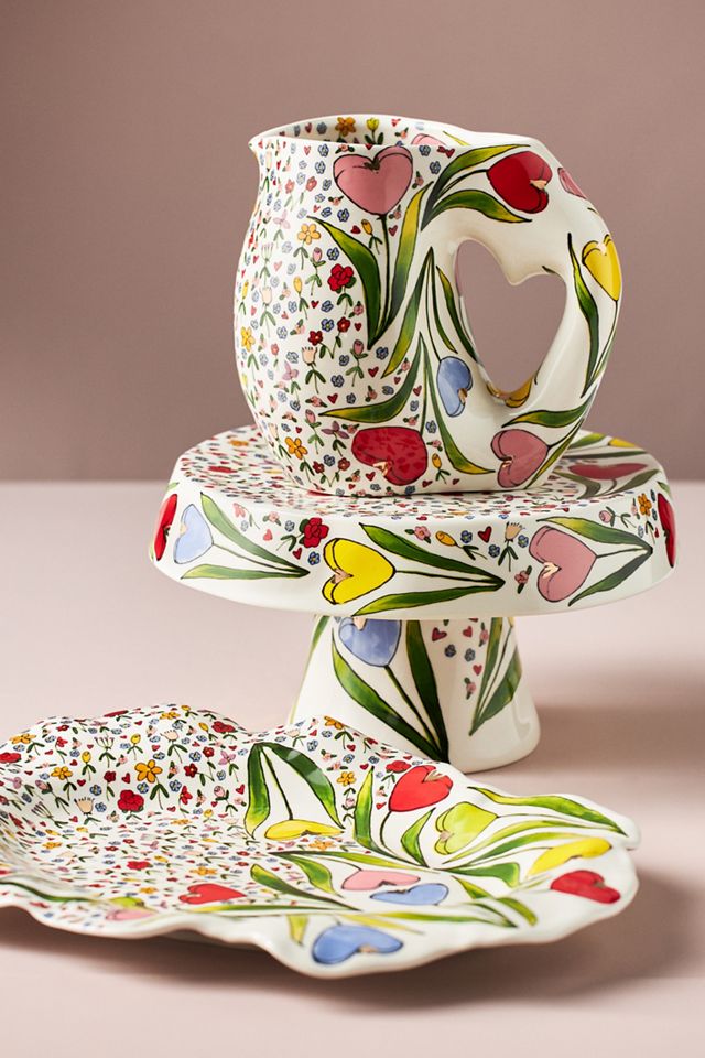The Mud Fairy Blooming Hearts Stoneware Cake Stand #3