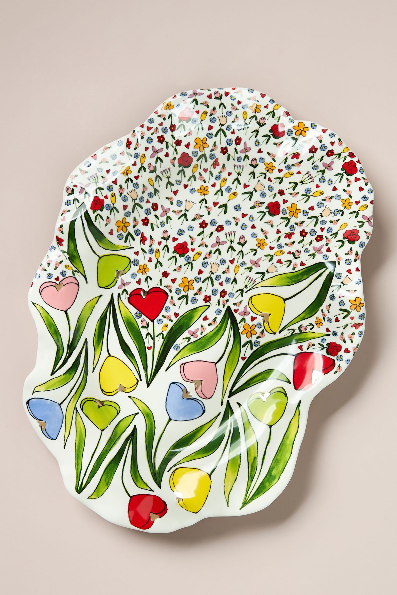 The Mud Fairy Blooming Hearts Stoneware Platter - Floral, Standard, One Size