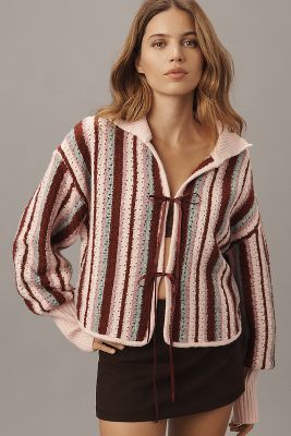 MAEVE MAEVE COLLARED CROCHET CARDIGAN 