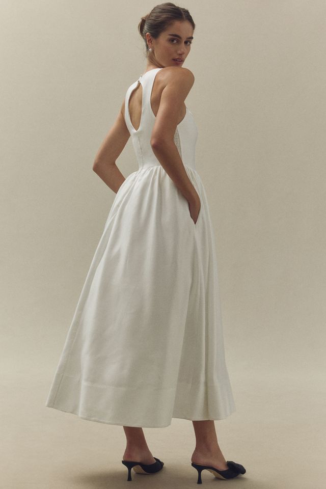 BHLDN High-Neck Satin Duchess A-Line Midi Dress #1