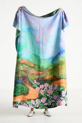 Gemma Floral Printed Cotton Throw Blanket