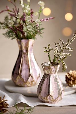 Distressed Metallic Pink Bud Vases, Set of 2