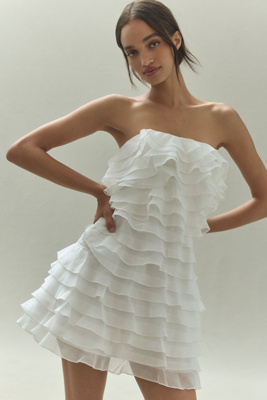 BHLDN STRAPLESS A-LINE RUFFLED MINI DRESS 