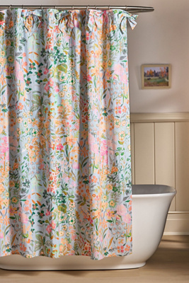 Anthropologie Lillian Bow-printed Cotton Percale Shower Curtain