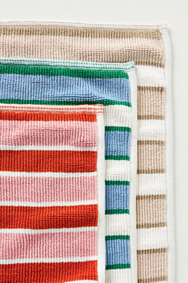 Anthropologie Tufted Sutton Cotton Stripe Bath Mat In Beige