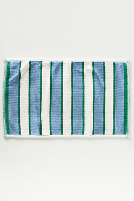 Anthropologie Sutton Tufted Cotton Stripe Bath Mat In Blue