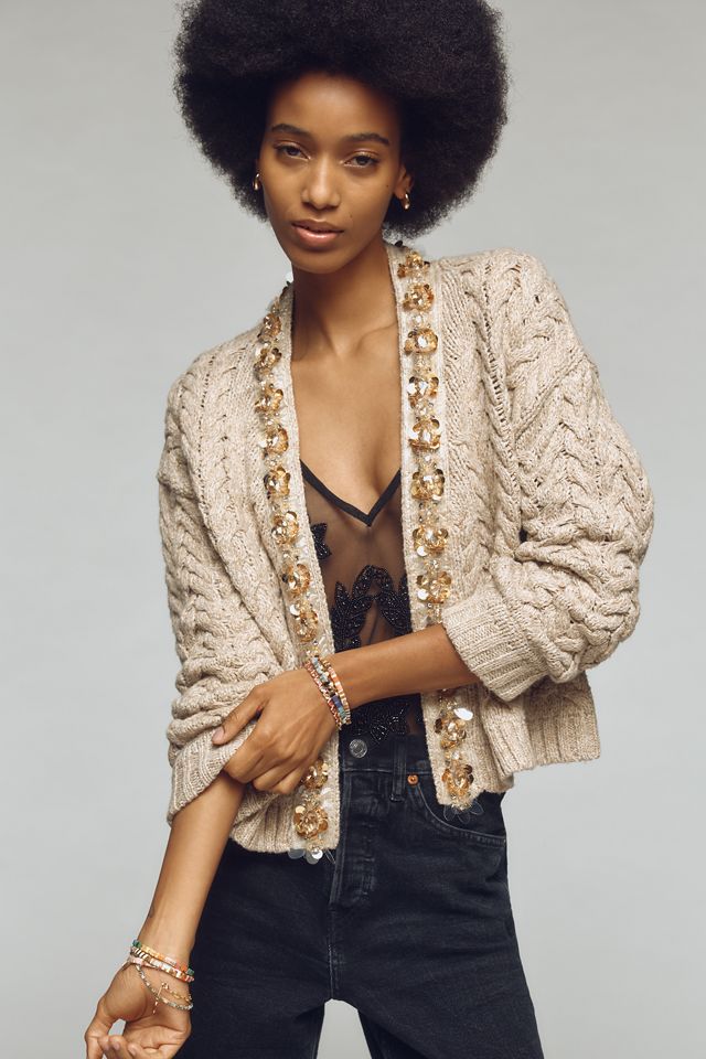 Anthropologie store Cable Knit Deep V Cardigan S