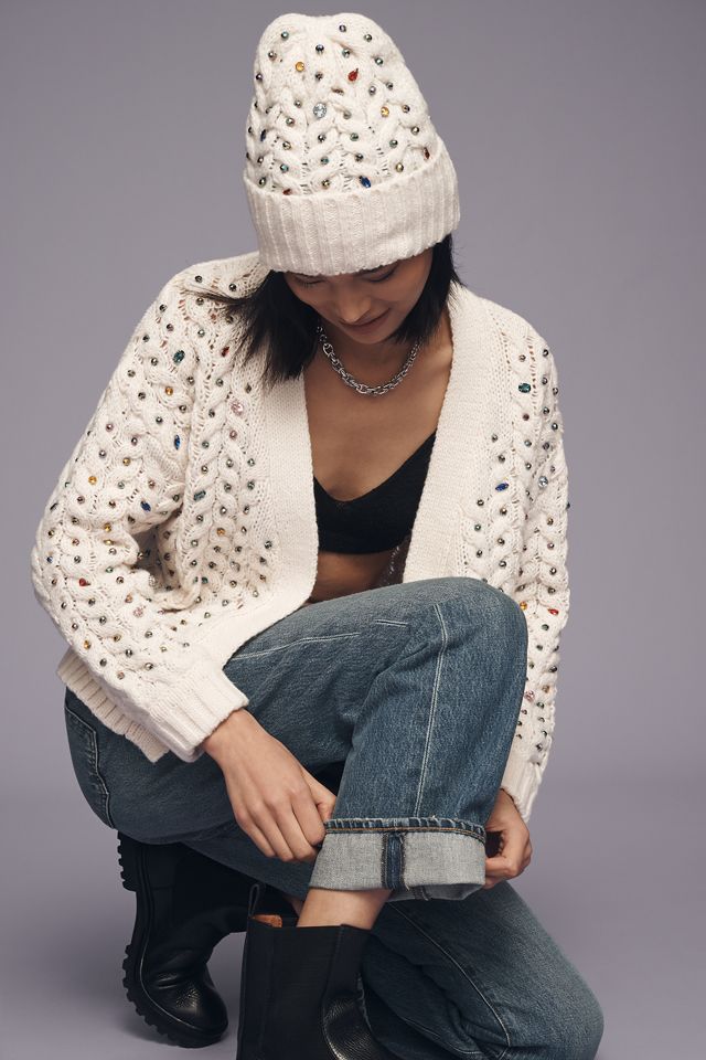 By Anthropologie Pearl & Rhinestone Embellished Beanie #1