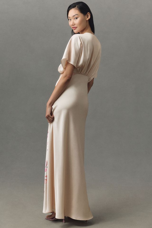 BHLDN Leila Deep-V Flutter-Sleeve Satin A-Line Gown #1