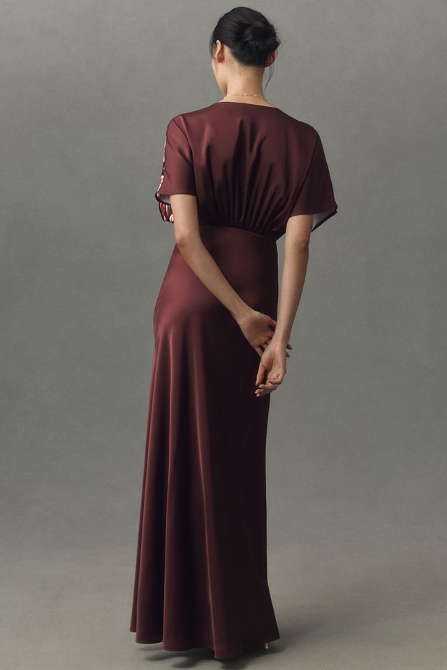 BHLDN Leila Deep-V Flutter-Sleeve Satin A-Line Gown #1