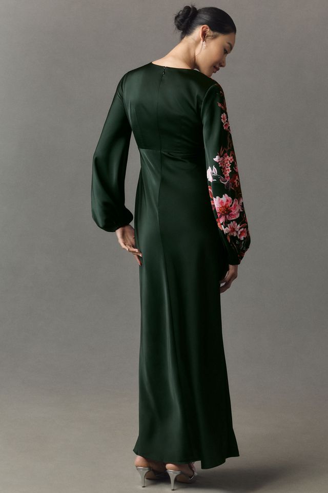 ロマンティック フローラル マキシドレス by BHLDN BHLDN Flora High-Shine Satin Long-Sleeve Maxi Dress