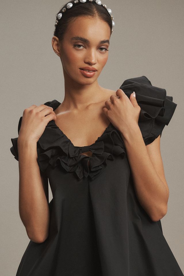 BHLDN Fallon Flutter-Sleeve Ruffled V-Neck Mini Dress #3