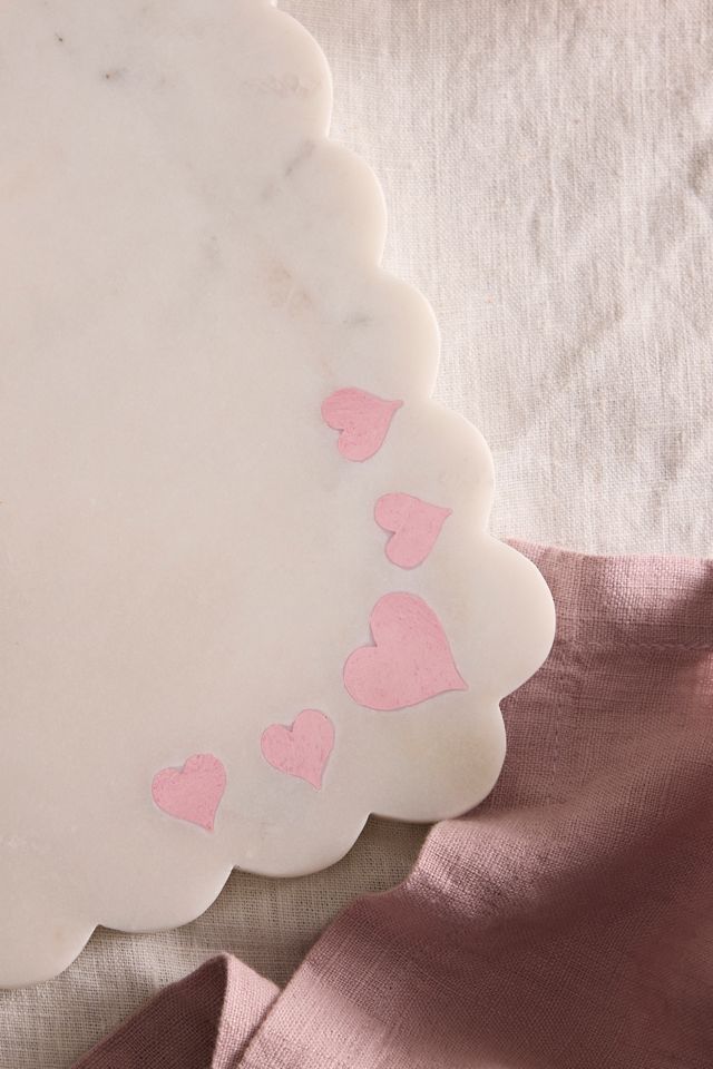 Heart Inlay Scalloped Marble Serving Board #1