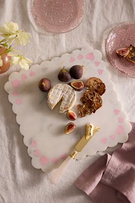 Heart Inlay Scalloped Marble Serving Board