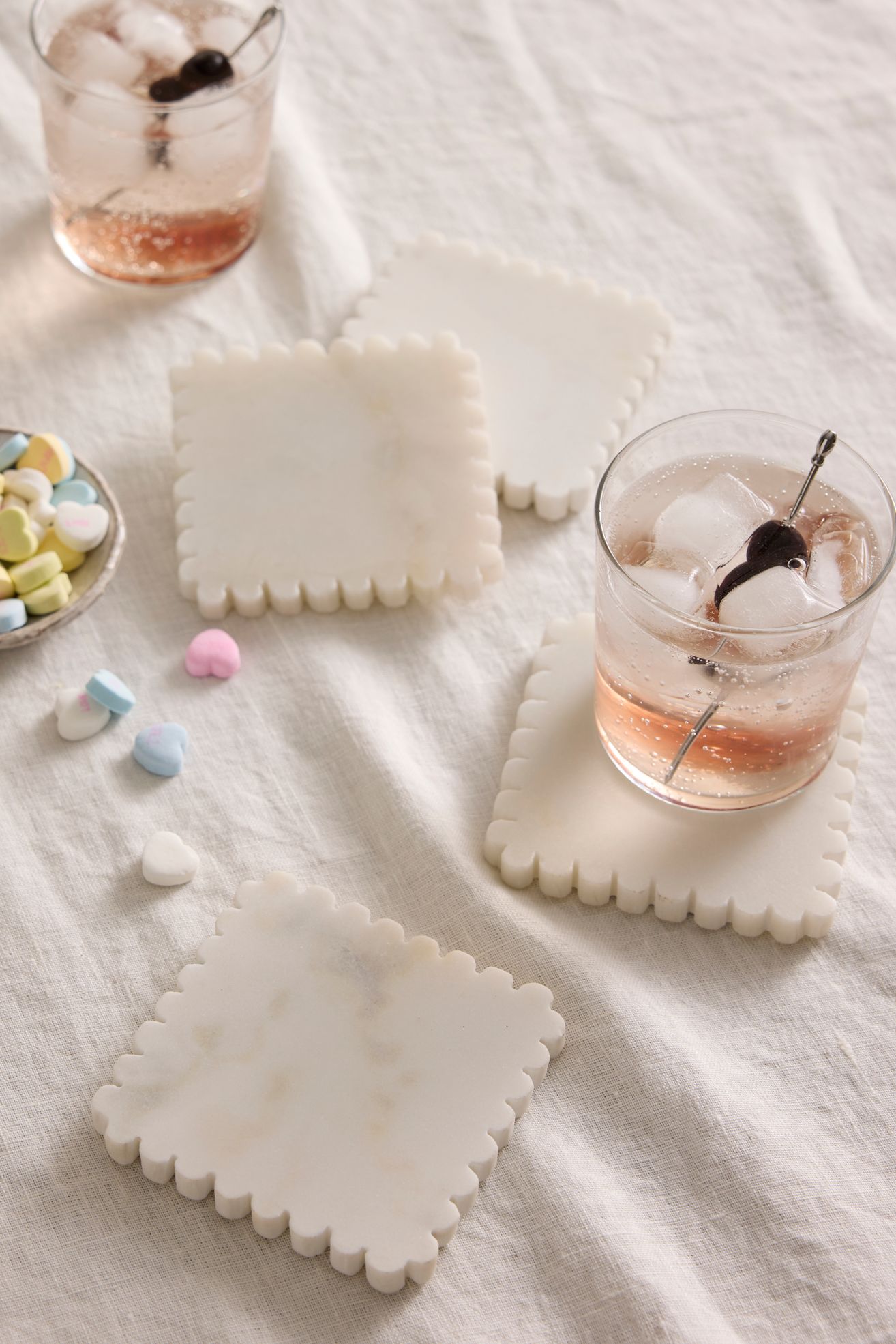Scalloped Marble Coasters, Set of 4 - Multi, One Size
